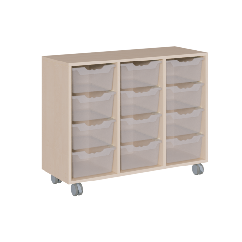 fahrbares Regal in Korpusbauweise B/H/T: 105x82,5x40 cm, in 3 Reihen 12 hohe ErgoTray-Boxen