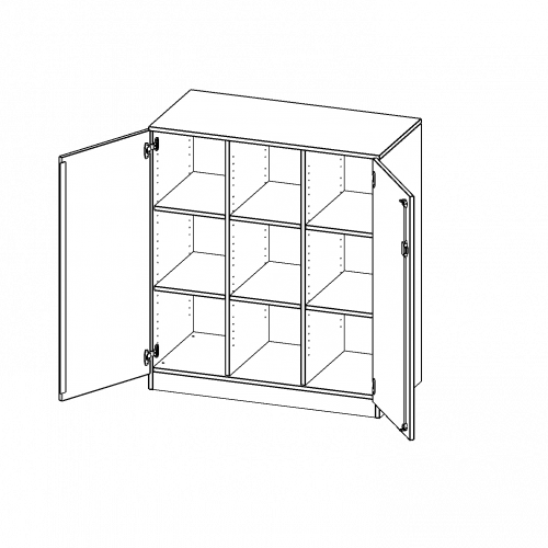 Schrank, dreireihig, 3 Ordnerhöhen - evo180 Serie B/H/T: 104,5x118x50 cm, zweitürig, mit Sockel (81 mm), ohne Boxen