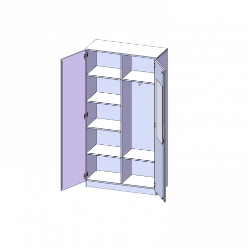 Garderobenschrank mit Spiegel und Garderobenstange, 5 Ordnerhöhen - Serie evo180 B/H/T: 100x190x40 cm, 2 Türen, abschließbar, eine Seite Garderobe, eine Seite Fachböden, Sockel