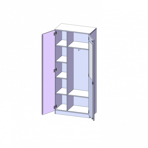 Garderobenschrank mit Spiegel und Garderobenstange, 5 Ordnerhöhen - Serie evo180 B/H/T: 80x190x40 cm, 2 Türen, abschließbar, eine Seite Garderobe, eine Seite Fachboden, Sockel