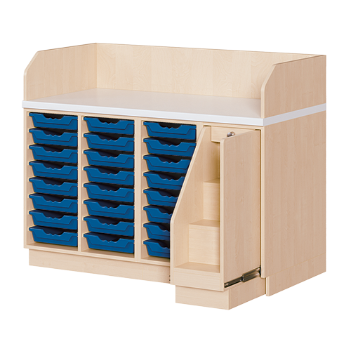 Wickelkommode, vierreihig B/H/T: 143x113x71,5 cm, Ausziehbarer Aufstieg rechts, 24 Boxen links