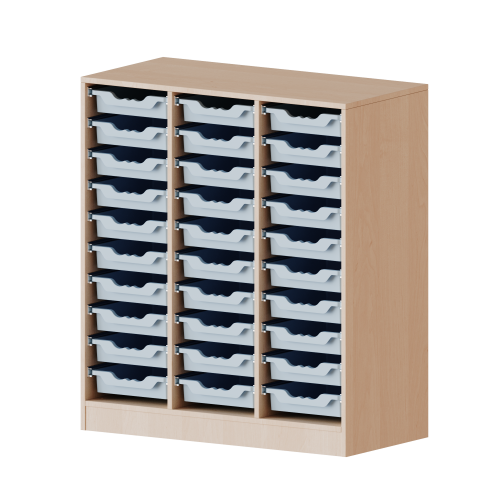 ErgoTray Regal, dreireihig, 3 Ordnerhöhen - evo180 Serie B/H/T: 104,5x118x40 cm, fahrbar, 30 flache ErgoTray Boxen