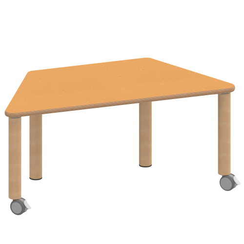 Tisch ZALOTTI mit Linoleum-Belag Trapeztisch, B/H/T: 120x25x60 cm, Massivholzbeine Ø 60 mm, Fußvariante: fahrbar