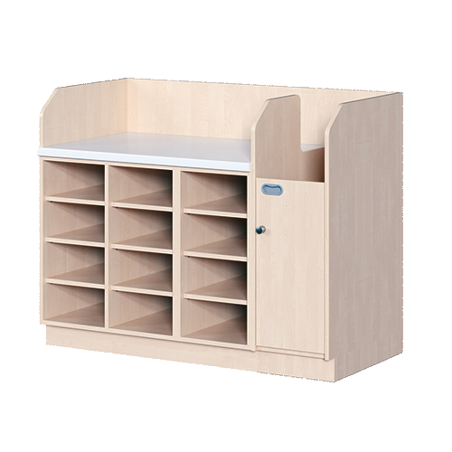 Wickelkommode, vierreihig B/H/T: 143x113x71,5 cm, Integrierter Aufgang rechts, Regal links