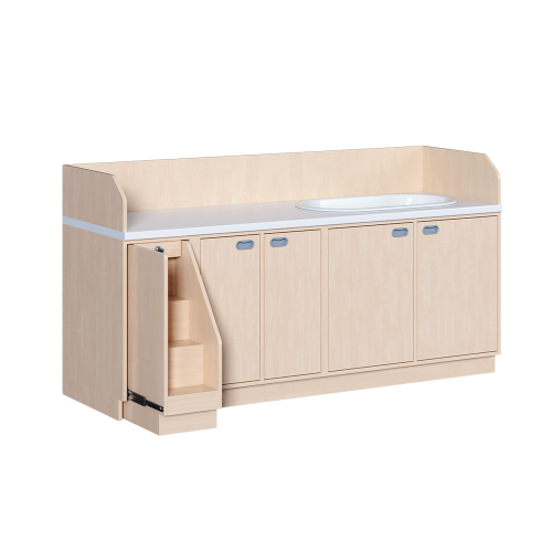 Wickelkommode, dreireihig zuzüglich Badewanne B/H/T: 213x113x71,5 cm, Ausziehbarer Aufstieg links, Türen und Badewanne rechts