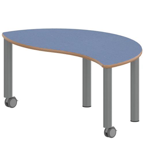 Tisch ZALOTTI mit Linoleum-Belag Halbrund-Wellentisch, B/H/T: 120x25x60 cm, Stahlrohrbeine Ø 60 mm, Fußvariante: fahrbar, Tischbeine mit RAL-Farbe 9006 (weißaluminium)