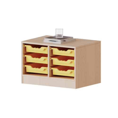 ErgoTray Regal, zweireihig, 1 Ordnerhöhe - evo180 Serie B/H/T: 70,3x46x40 cm, mit Sockel (81 mm), 6 flache ErgoTray Boxen