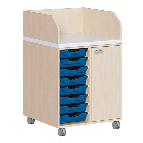 Wickelkommode, zweireihig, fahrbar B/H/T: 70,5x111,5x91,5 cm, Tür rechts, 8 Boxen links