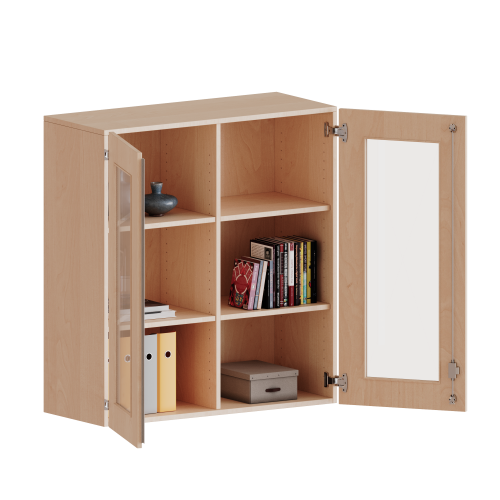 Aufsatzschrank, 3 Ordnerhöhen - Serie evo180 B/H/T: 120x108x50 cm, 2 Türen mit Glaseinsatz, abschließbar, mit Mittelwand