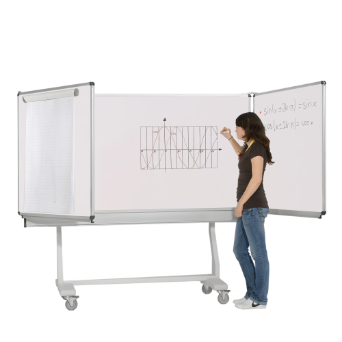 Whiteboard Federzugtafel aus Premium Stahlemaille, weiß MF 200x100 cm FF 100x100 cm, fahrbar