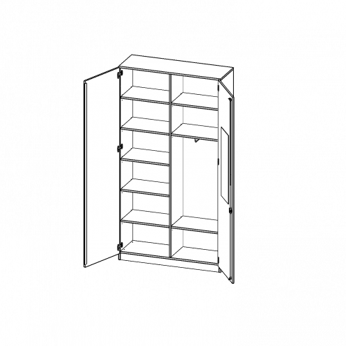 Garderobenschrank mit Spiegel und Garderobenstange, 6 Ordnerhöhen - Serie evo180 B/H/T: 120x226x40 cm, 2 Türen, abschließbar, eine Seite Garderobe, eine Seite Fachböden, Sockel