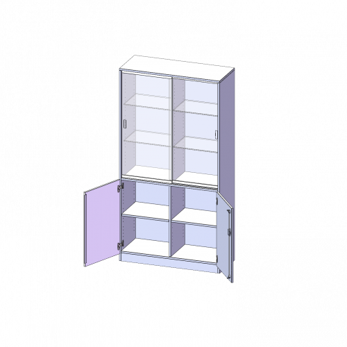 Kombischrank, 5 Ordnerhöhen, Drehtüren unten (2 OH), Glasschiebetüren oben (3 OH) - Serie evo180 B/H/T: 120x190x50 cm, alle Türen abschließbar, mit Sockel (81 mm)