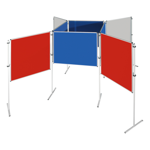Stecktafel Set "Raute Plus" 8x T-Fuß Stativ, 4x Tafel in Blau, 4x Tafel je eine Seite in Rot und Grau