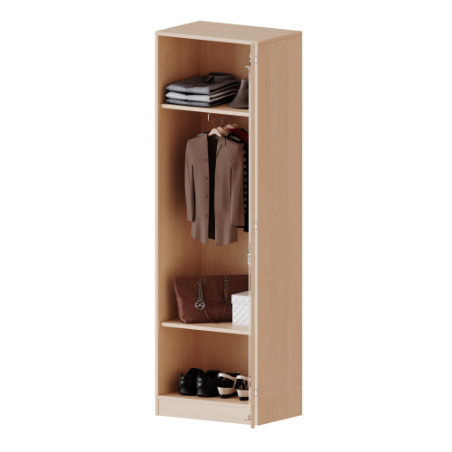Garderobenschrank mit Spiegel und Garderobenstange, 5 Ordnerhöhen - Serie evo180 B/H/T: 60x190x50 cm, 1 Tür, abschließbar, Tür öffnet rechts, mit Sockel (81 mm)