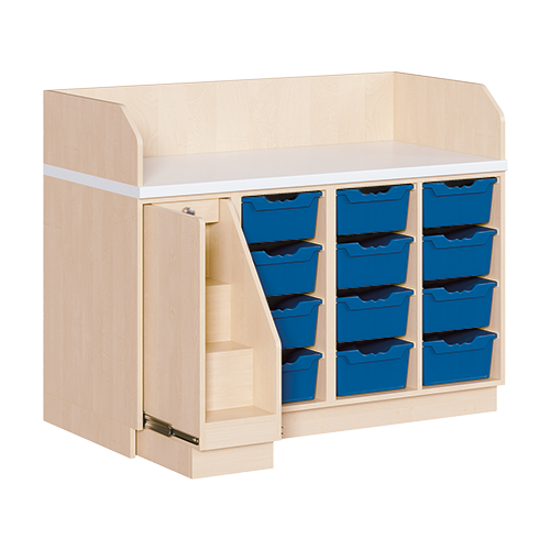 Wickelkommode, vierreihig B/H/T: 143x113x91,5 cm, Ausziehbarer Aufstieg links, 12 Boxen rechts