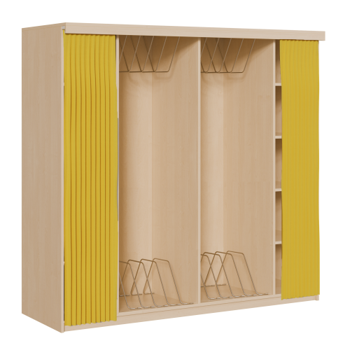 Liegepolsterregal mit Vorhang für 160 cm lange Polster, mit Fächern B/H/T: 198x190x72 cm, für bis zu 12 Matratzen, seitliche Bettwäschefächer, in Korpusbauweise
