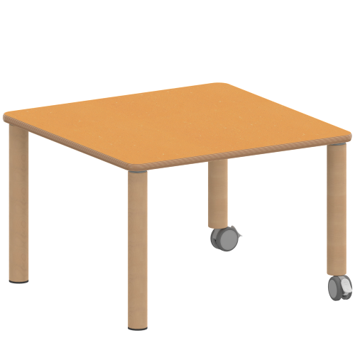 Tisch ZALOTTI mit Linoleum-Belag Quadrattisch, B/H/T: 60x25x60 cm, Massivholzbeine Ø 60 mm, Fußvariante: fahrbar