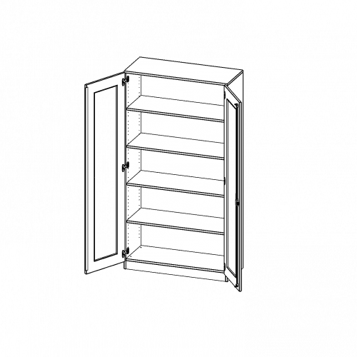 Schrank mit verglasten Türen, 5 Ordnerhöhen - Serie evo180 B/H/T: 100x190x40 cm, Türen mit Glaseinsatz, Vollausschnitt, abschließbar, mit Sockel (81 mm)