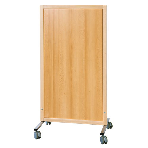 Trennwand fahrbar, mit Melamin-Fläche B/H/T: 74x137x50 cm, vorn/hinten Füllung mit Dekor, Stahlgestell mit RAL-Farbe 9006 (weißaluminium)