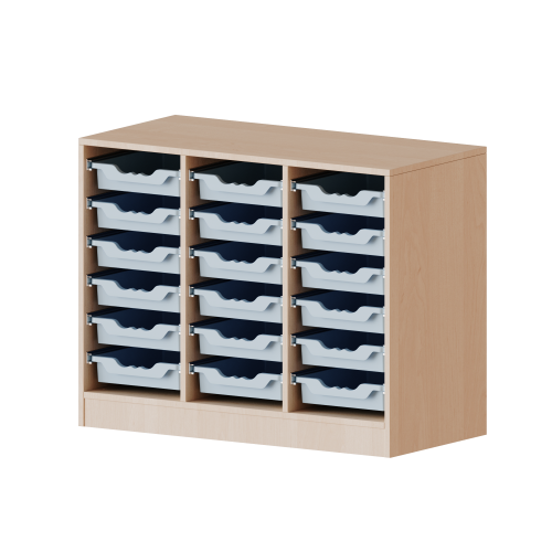 ErgoTray Regal, dreireihig, 2 Ordnerhöhen - evo180 Serie B/H/T: 104,5x82x40 cm, fahrbar, 18 flache ErgoTray Boxen
