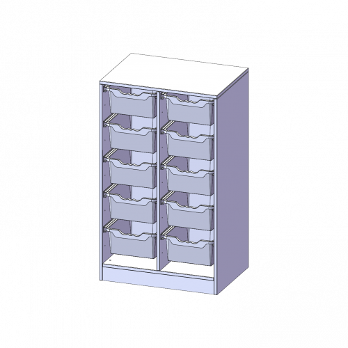 ErgoTray Regal, zweireihig, 3 Ordnerhöhen - evo180 Serie B/H/T: 70,3x118x50 cm, mit Sockel (81 mm), 10 hohe ErgoTray Boxen