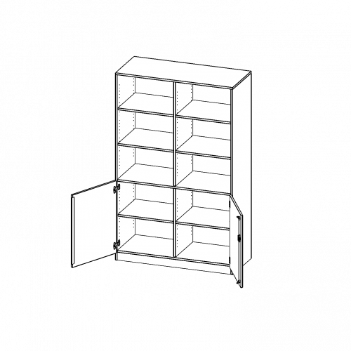 Schrank, 5 Ordnerhöhen, Türen unten (2 OH), oben 3 offene Fächer - Serie evo180 B/H/T: 120x190x40 cm, 2 Türen, abschließbar, mit Sockel (81 mm)