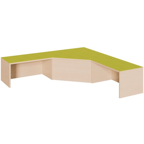 Schenkelpodest mit Linoleum-Deckplatte B/H/T: 150x35x150 cm, innen 2 offene Nischen über Eck für Rollkästen