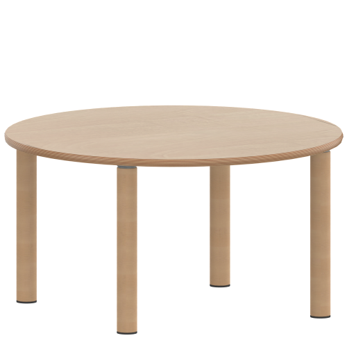 Tisch ZALOTTI mit Schichtstoff-Belag Rundtisch, Durchmesser/H: 100x41 cm, Massivholzbeine Ø 60 mm, Fußvariante: Stellfuß