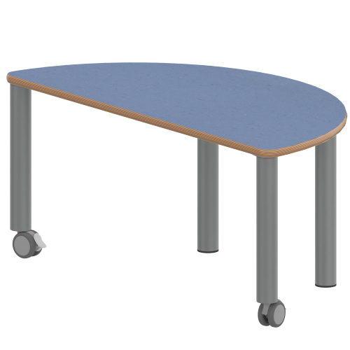 Tisch ZALOTTI mit Linoleum-Belag Halbrundtisch, B/H/T: 120x41x60 cm, Stahlrohrbeine Ø 60 mm, Fußvariante: fahrbar, Tischbeine mit RAL-Farbe 9006 (weißaluminium)