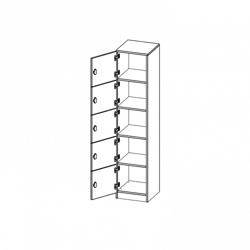 Schließfachschrank, 5 Ordnerhöhen - Serie evo180 B/H/T: 40,5x190x50 cm, 5 Schließfächer, Türen öffnen nach links, mit Sockel (81 mm)