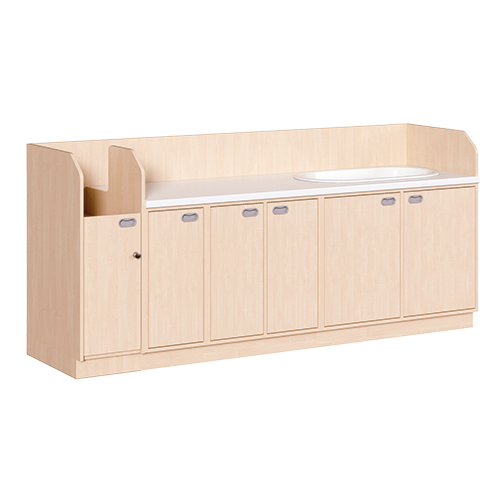 Wickelkommode, vierreihig zuzüglich Badewanne B/H/T: 249x113x91,5 cm, Integrierter Aufgang links, Türen und Badewanne rechts