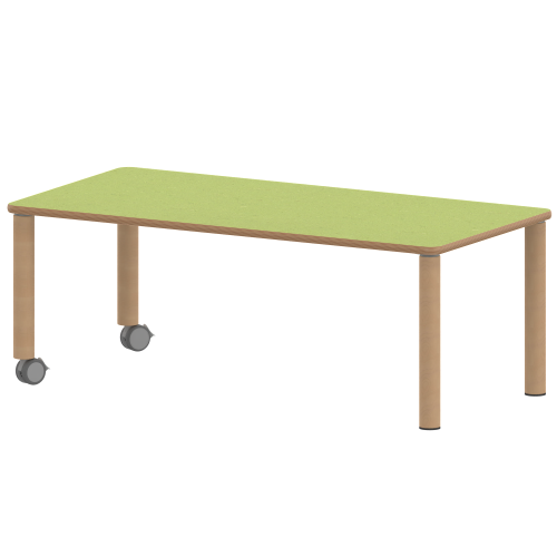 Tisch ZALOTTI mit Linoleum-Belag Rechtecktisch, B/H/T: 120x41x60 cm, Massivholzbeine Ø 60 mm, Fußvariante: fahrbar