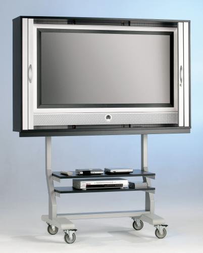 TV Wagen, TV Rack für Fernseher bis 40 Zoll 90 x 78 cm, mit 2 festen Böden ScreenCart, Gestell grau, Korpus und Rollo grau