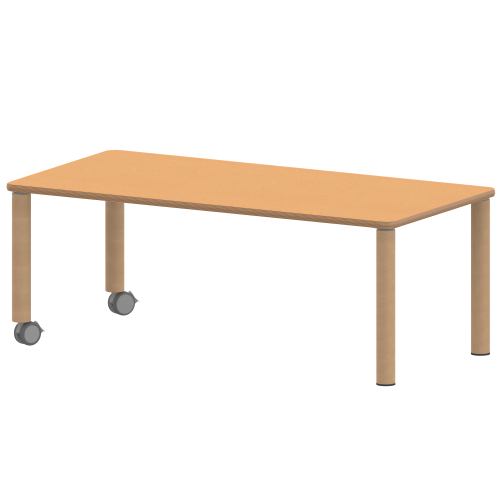 Tisch ZALOTTI mit Linoleum-Belag Rechtecktisch, B/H/T: 120x41x60 cm, Massivholzbeine Ø 60 mm, Fußvariante: fahrbar