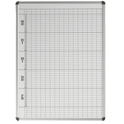 Stundenplantafel aus Premium Stahlemaille in weiß B/H: 151x103 cm, 10 Stunden, 35 Klassen, Stahlemaillie weiß, magnethaftend, mit Whiteboardmarkern beschreibbar