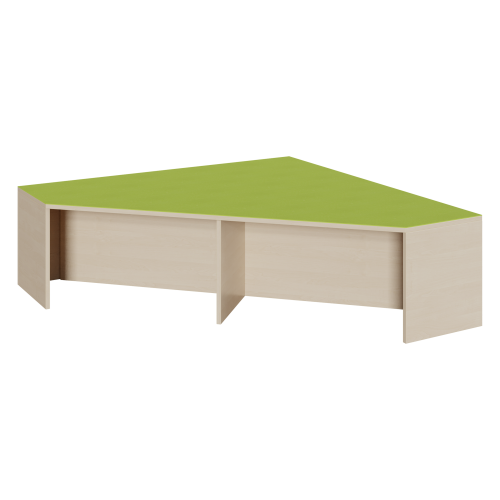 Eckpodest mit Linoleum-Deckplatte B/H/T: 150x46x150 cm, in langer Schräge 2 offene Nischen für Rollkästen