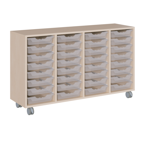 fahrbares Regal in Korpusbauweise B/H/T: 139x82,5x40 cm, in 4 Reihen 32 flache ErgoTray-Boxen