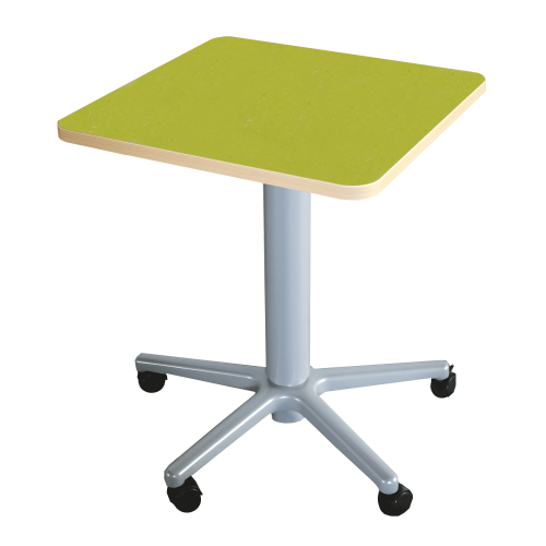Beistelltisch mit Fußkreuz und Gasfeder, HV 72-110 cm Tischplatte mit Linoleumbelag in Tonnenform, L/B: 70x60 cm