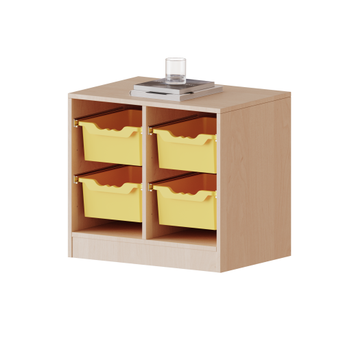 ErgoTray Regal, zweireihig, 1,5 Ordnerhöhen - evo180 Serie B/H/T: 70,3x64x40 cm, mit Sockel (81 mm), 4 hohe ErgoTray Boxen