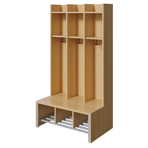 Spindgarderobe offen B/H/T: 83x160x55 cm, 3 Plätze, Bank mit Schuhrost, 3fach-Haken