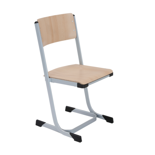 Stapelbarer Schülerstuhl mit Sitzgarnitur aus Buche Sperrholz mit gerundeter Sitzvorderkante Sitzhöhe nach DIN 3 - 34 cm