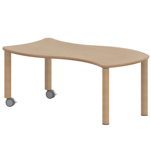 Tisch ZALOTTI mit Schichtstoff-Belag Wellen-Rechtecktisch, B/H/T: 120x46x60 cm, Massivholzbeine Ø 60 mm, Fußvariante: fahrbar