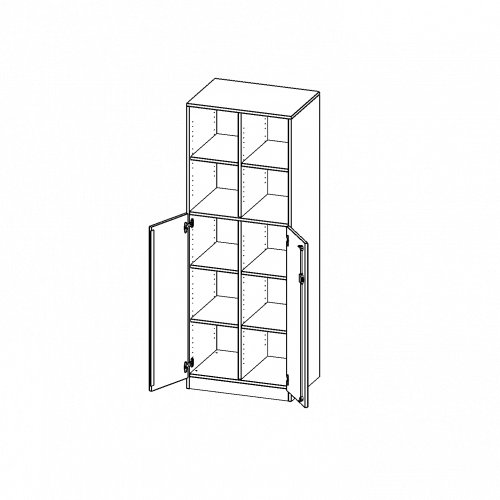 ErgoTray Kombi-Schrank, zweireihig, 5 Ordnerhöhen - evo180 Serie B/H/T: 70,3x190x50 cm, 3 OH unten mit Türen, oben 2 OH Regal, mit Sockel (81 mm), mit Mittelwand