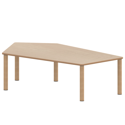 Tisch ZALOTTI mit Schichtstoff-Belag Fünfecktisch-groß, B/H/T: 185x41x104 cm, Massivholzbeine Ø 60 mm, Fußvariante: Stellfuß