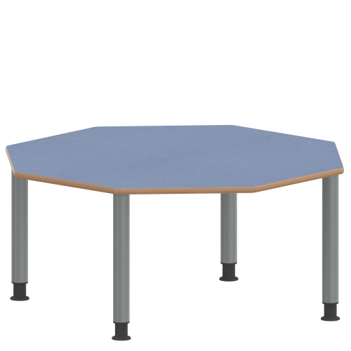 Tisch ZALOTTI mit Linoleum-Belag Achtecktisch, B/H/T: 120x53x120 cm, Stahlrohrbeine Ø 60 mm, Fußvariante: höhenverstellbar (53/67 cm), Tischbeine mit RAL-Farbe 9006 (weißaluminium)