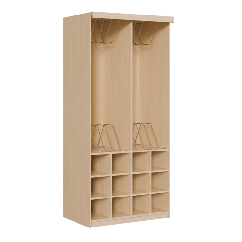 Liegepolsterregal 227 cm hoch, oben Polster, unten Bettzeugfächer B/H/T: 103x227x72 cm, für bis zu 10 Matratzen, 12 Bettwäschefächer, Regal in Korpusbauweise