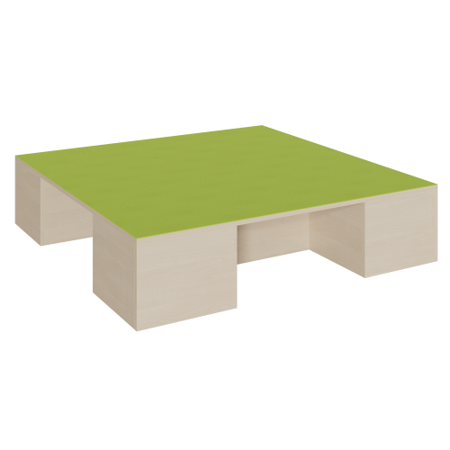 Quadrat-Podest mit Linoleum-Deckplatte und 2 Garagennischen B/H/T: 150x46x150 cm, 2 Garagennischen für Rollkästen, über Eck liegend