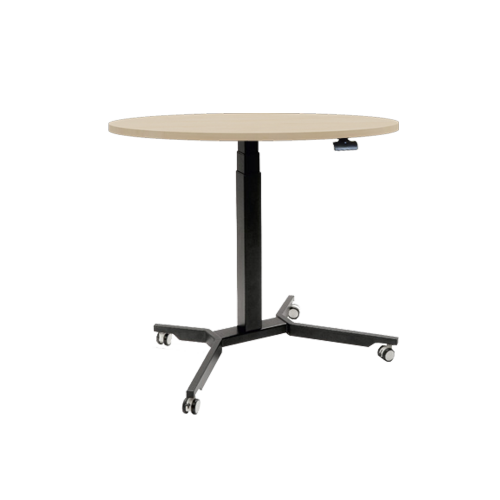 Sitz- / Stehtisch mit Vollkernplatte Durchmesser: 80 cm, Tischhöhe: 70-111 cm, fahrbarer und höhenverstellbarer Rundtisch mit Vollkernplatte