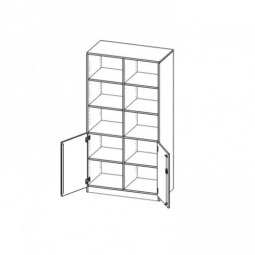 Schrank, 5 Ordnerhöhen, Türen unten (2 OH), oben 3 offene Fächer - Serie evo180 B/H/T: 100x190x40 cm, 2 Türen, abschließbar, mit Sockel (81 mm)