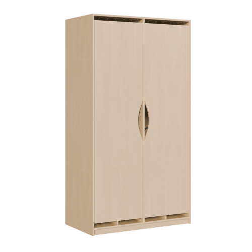Liegepolsterschrank zweitürig, 227 cm hoch, oben Polster, unten Bettzeugfächer B/H/T: 123x227x67 cm, 2türig für bis zu 12 Matratzen, Bettwäschefächer, Korpus mit Dekortüren
